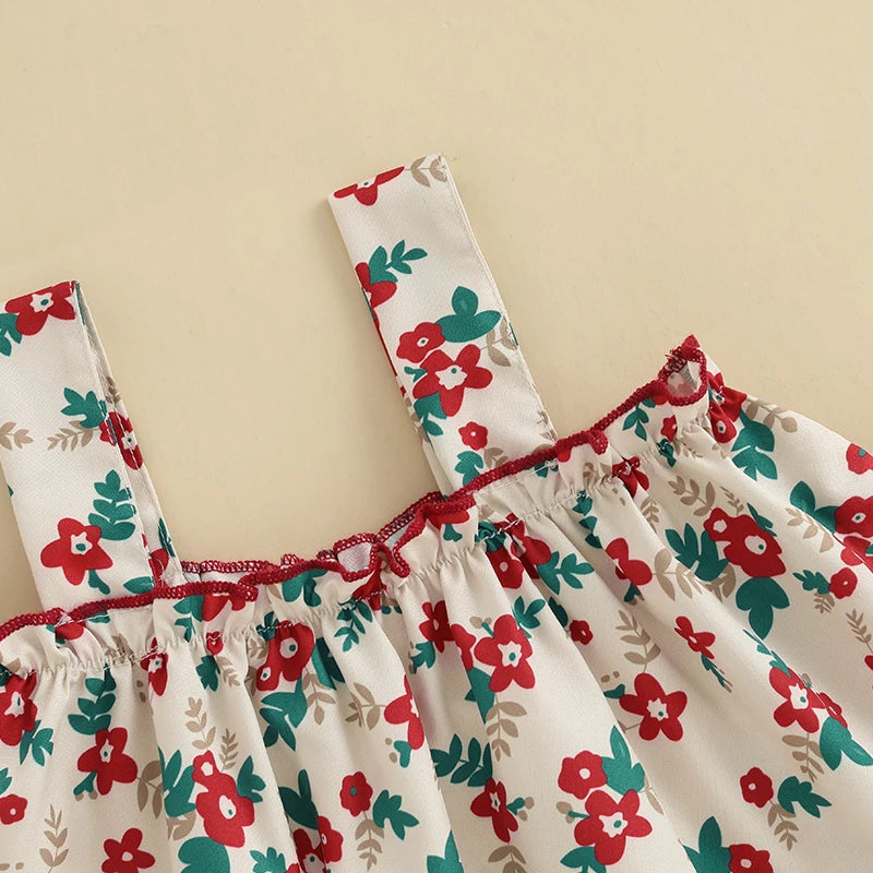 Baby Girls Summer Outfits Floral Print Sleeveless Camisole and Elastic Ruffled Denim Shorts Set Clothes